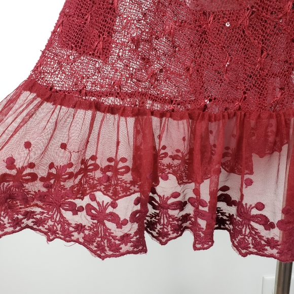 A'reve lace cardigan kimono maroon burgundy floral - Picture 5 of 9